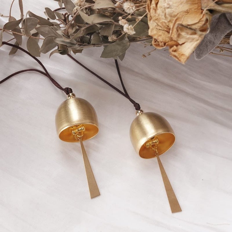 Afiaiwei 2Pcs Small Gold Plated Hanging Bell Decoration Bell Camping Tent Bells Windown Door Home Decoration Good Luck Bell Mini Hanging Bell Pendent - Image 5